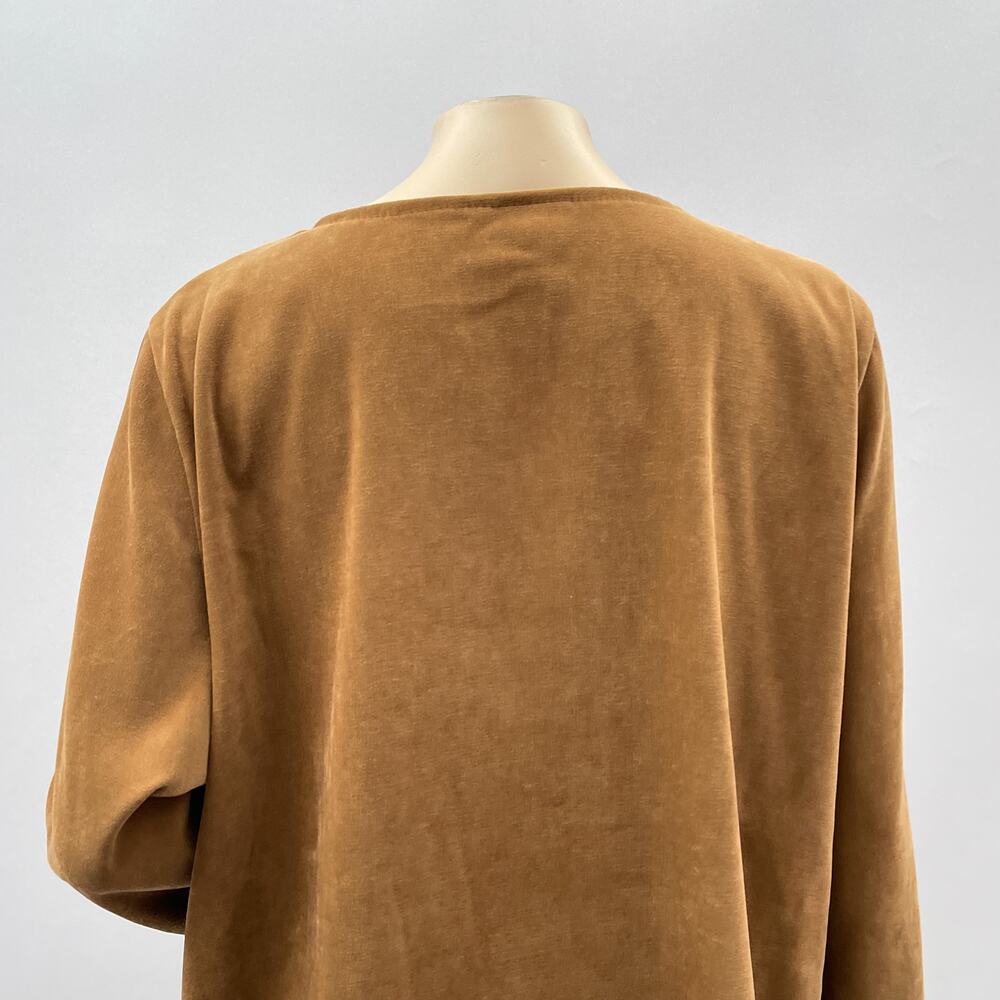 AHNI USA Top Womens 3 / XL Brown Microsuede Artsy Graphic Asymmetrical Hem Boho - Picture 6 of 11